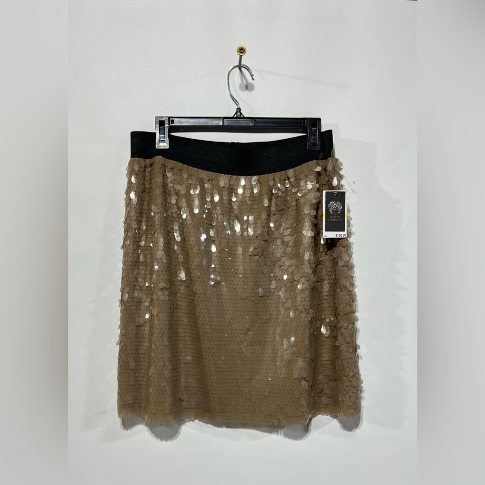 Vince Camuto Tan Sequin Mini Skirt with Black Waistband‎ Size Medium NWT